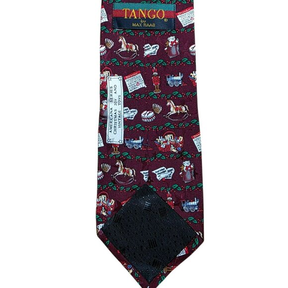 Tango Silk Vintage Toys Christmas Neck Tie Maroon Holly Holiday Party Max Raab - Picture 4 of 8